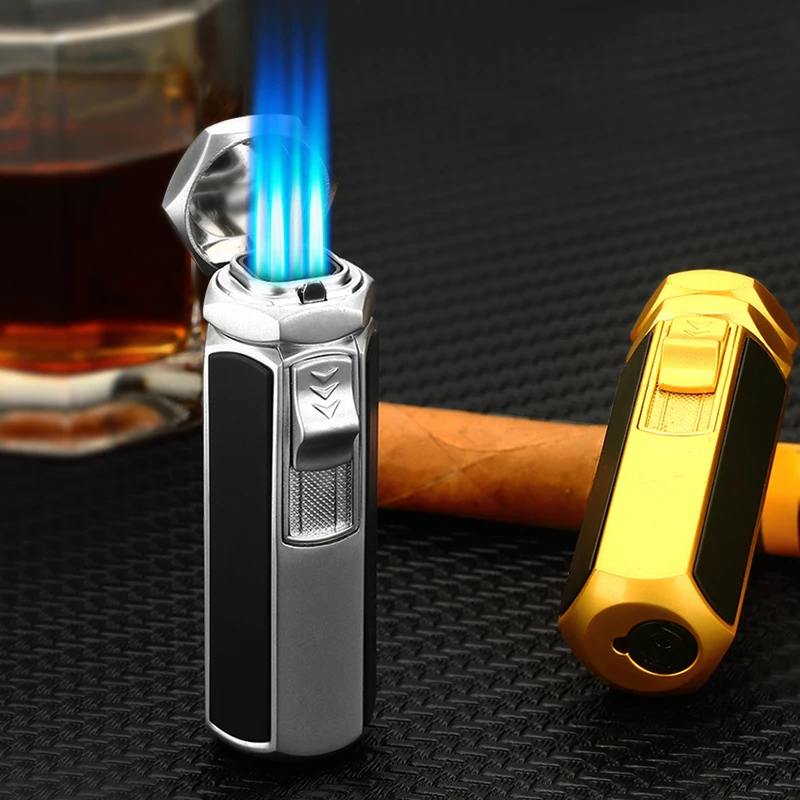 XY831003 новый стиль многоразовая Бутановая газовая зажигалка Quad Torch аксессуары для курения подарочная