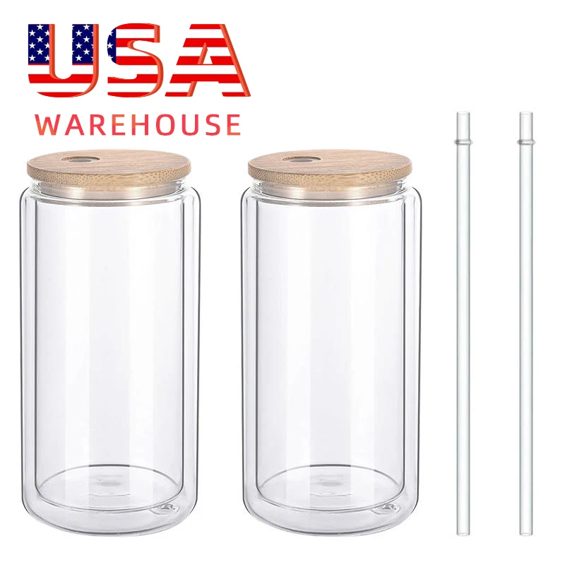 USA Warehouse 16oz Snow Globe Cup Glass Can 12oz 20oz Double Walled Sublimation Christmas Snow Globe Tumbler With Pre-Drilled