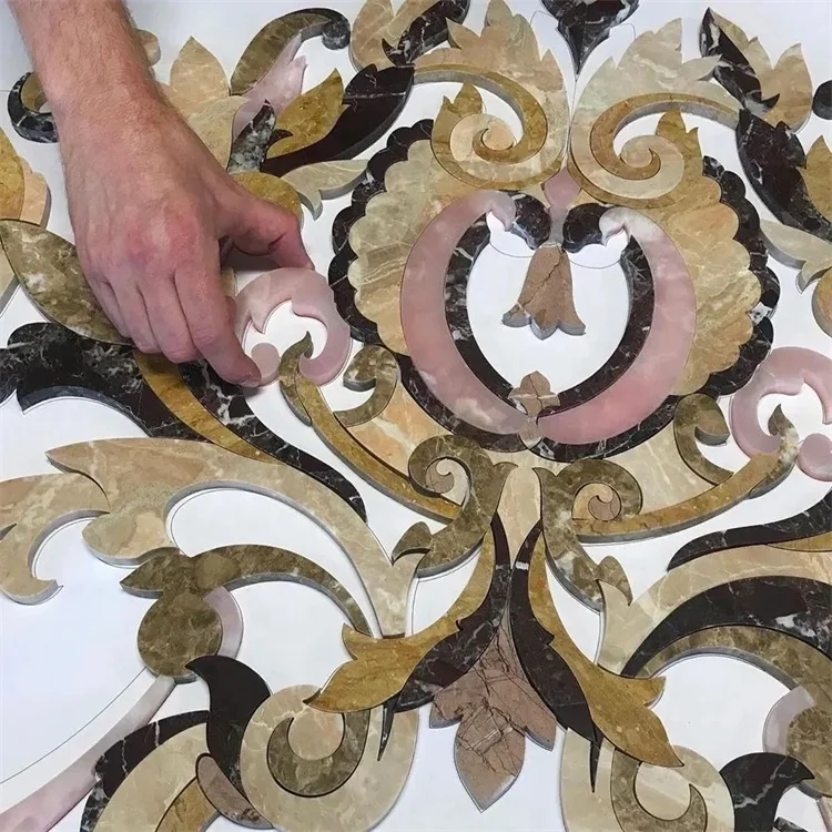 waterjet marble mosaic floor medallions pattern villa flooring tiles interior floor lobby living room entry design