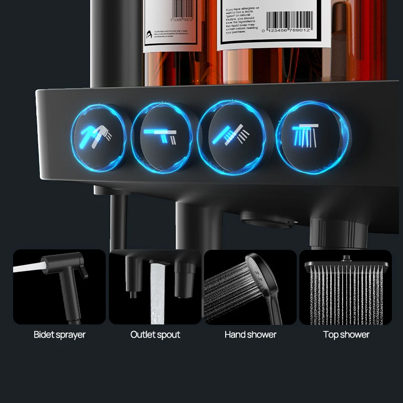 JOMOO Automatic Descaling Shower Mixer Large Storage Rack Multi-Function Rainfall Shower Set With Shattaf Bidet Sprayer