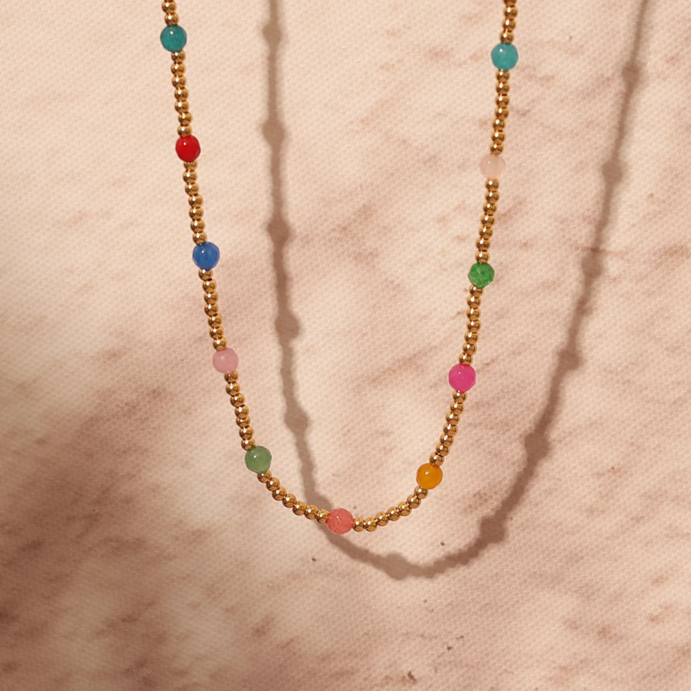fashion multi color enamel single satellite chain trending design high quality Stainless steel  beaded necklaces