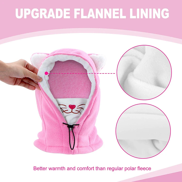 Kids Balaclava Ski Mask Cold Weather Fleece Face Mask with Hood, Windproof Outdoor Winter Hat for Boys & Girls