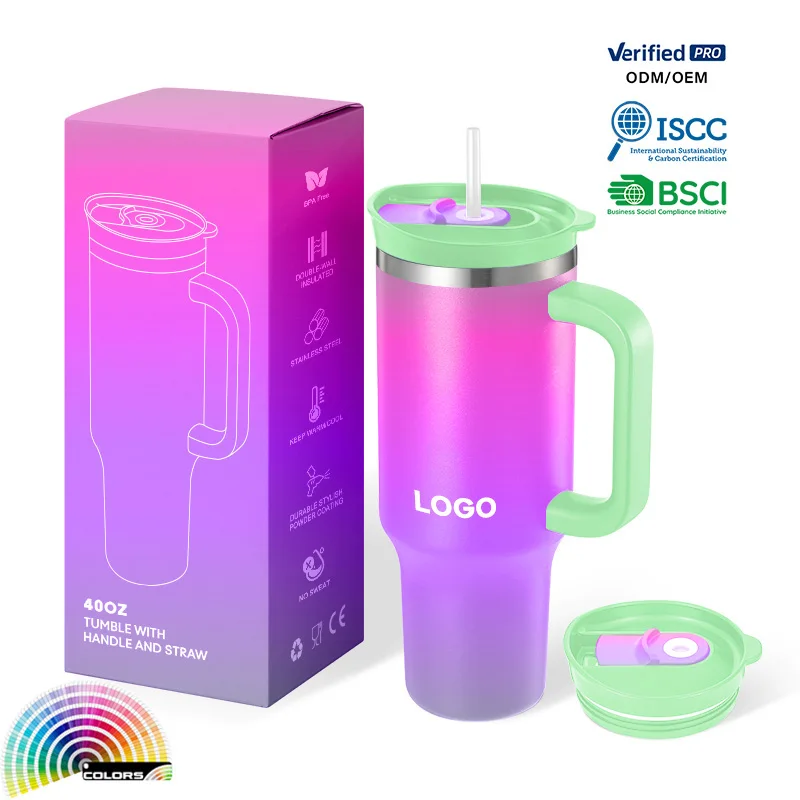40 oz Tumbler with 2 in 1 & LeakProof Lid Vacuum Insulated Travel Coffee Mug Keeps Cold for 24 Hours or Hot for 12 Hours