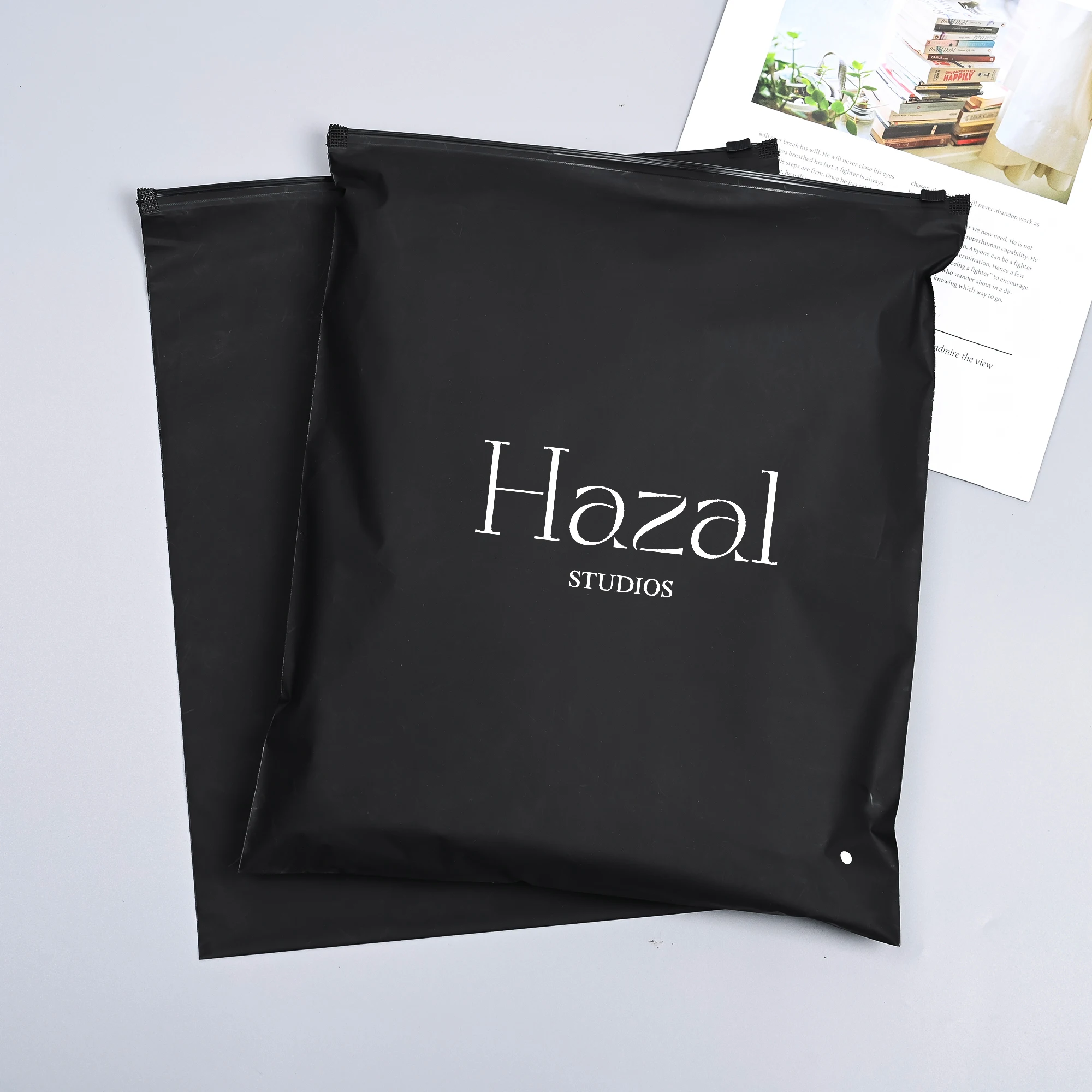 Customized Frosted Zipper Bag Black Semi Transparent Zipper Bag Frosted Zipper Plastic Packaging Bags For Clothes