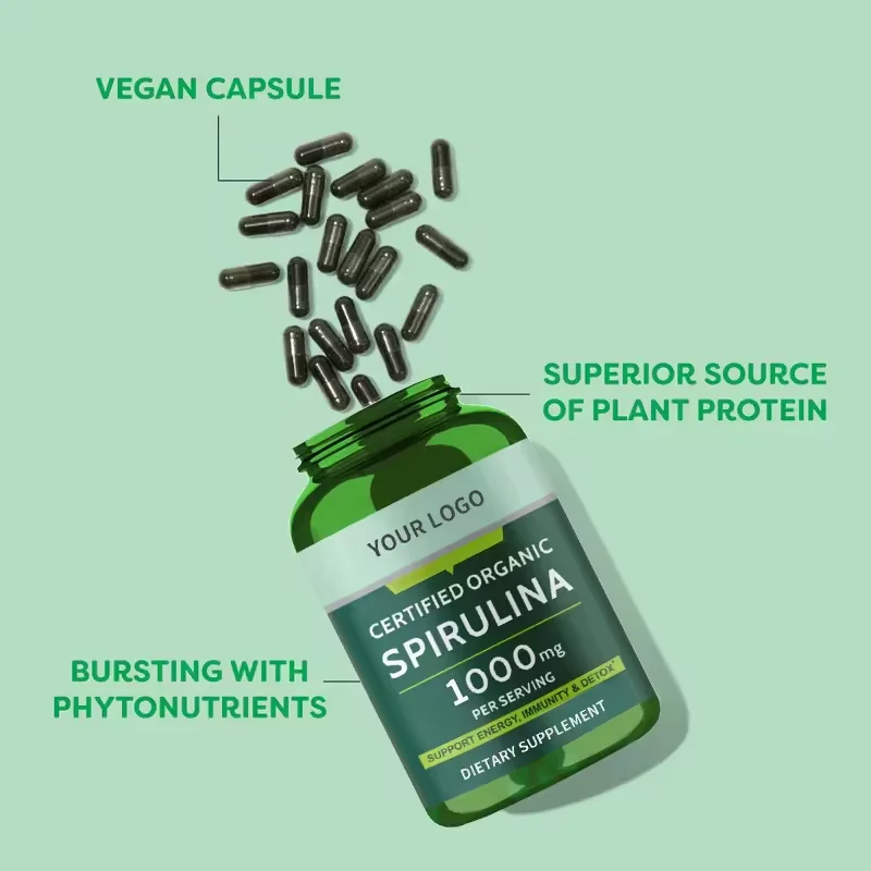 WELLBODY OEM/ODM Private Label Factory Supply Spirulina Chlorella Capsules 1000mg Heart Health Support Green Healthcare