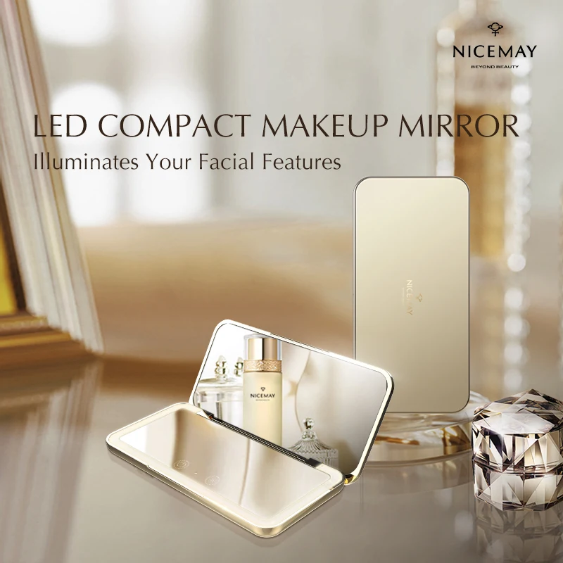 Custom Logo Pocket 1X 2X Travel makeup mirror White Cosmetic Portable  Led Mirror For Girls