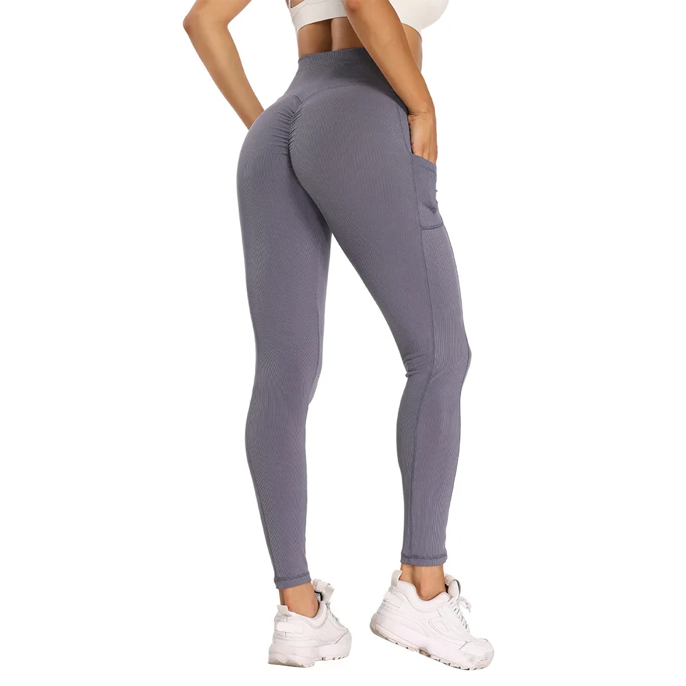 
Fitness Yoga Pants High waist vertical stripes lean side pocket leisure sports pants slim yoga legging 