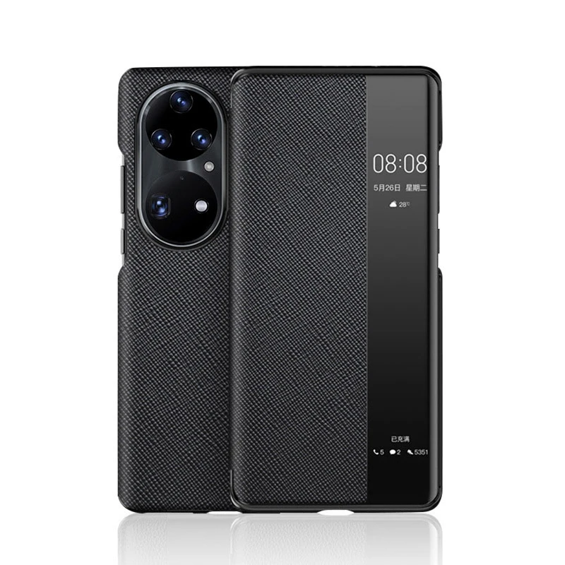 Luxury Genuine Leather Flip Sleeping Smart Phone Cases for HUAWEI P50 Pro Ultra-Thin Protective Mobile Casing