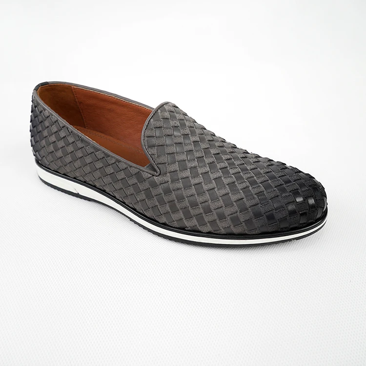 Custom wholesale Handmade Italian Mens Woven Leather Loafers Shoes Comfortable Casual Shoes
