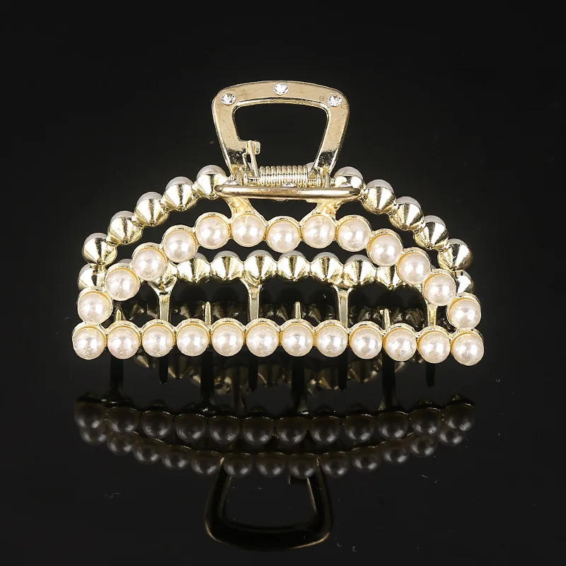 
Fashion Design Bejeweled Pearl Rhinestone Decorated Metal Gold Hair Claws For Women Daily Gift Accessories 
