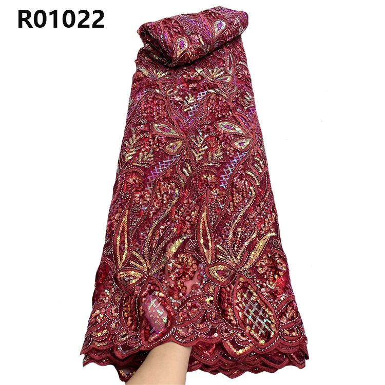 CHOCOO Competitive Price Guipure Sequin Beaded Lace Fabric Custom Sky Blue Color Luxury Embroidery Cord Lace Fabric