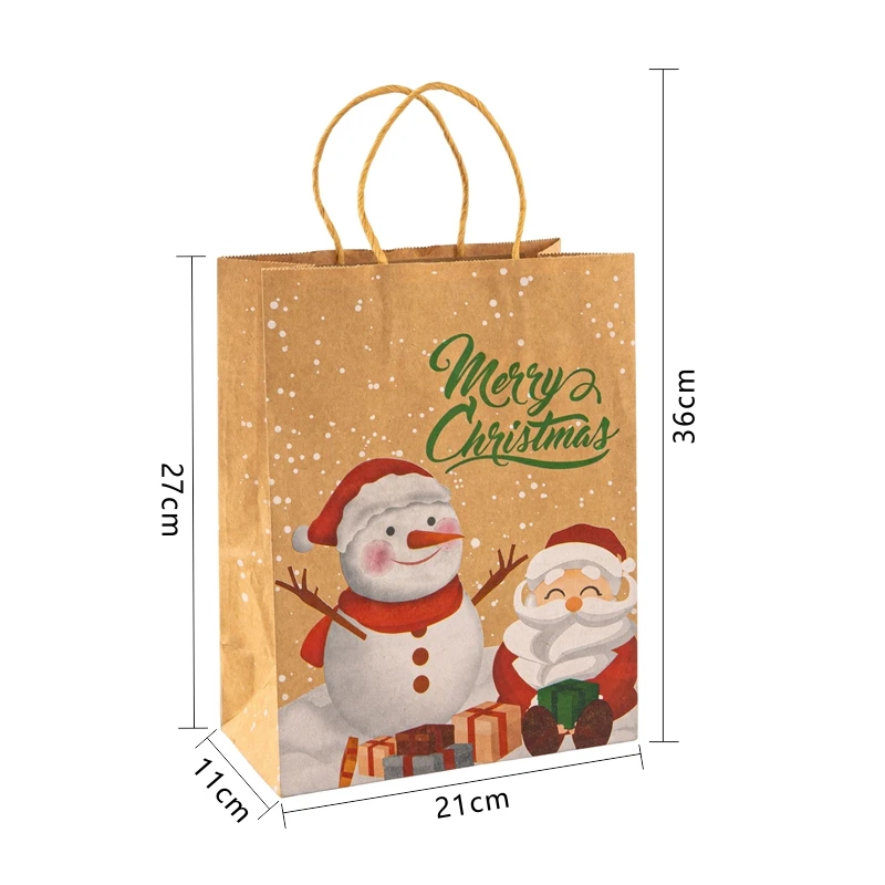 Merry Christmas Gift Kraft Bags Brown Kraft Paper Bags with Santa Claus Printed Design Coffee Snack Packaging Christmas Gifts