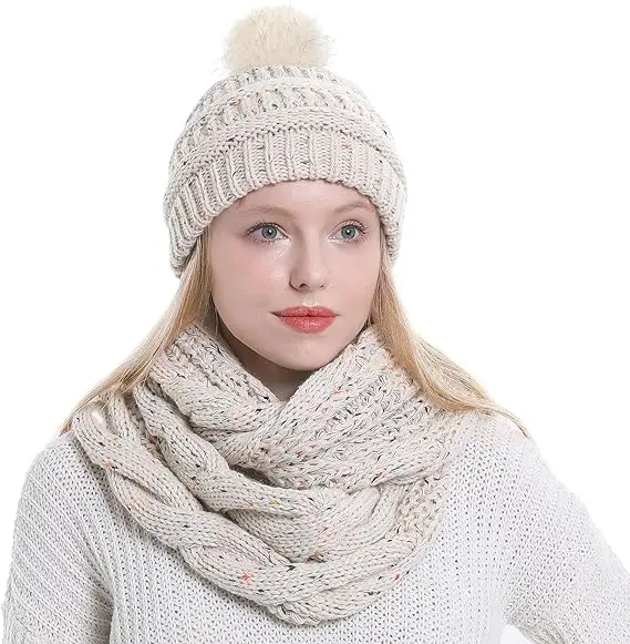 Wholesale High Quality Women Thick Cable Knitted Custom Circle Loop Infinity Soft Warm Beanie Hat Cable Knit Hat