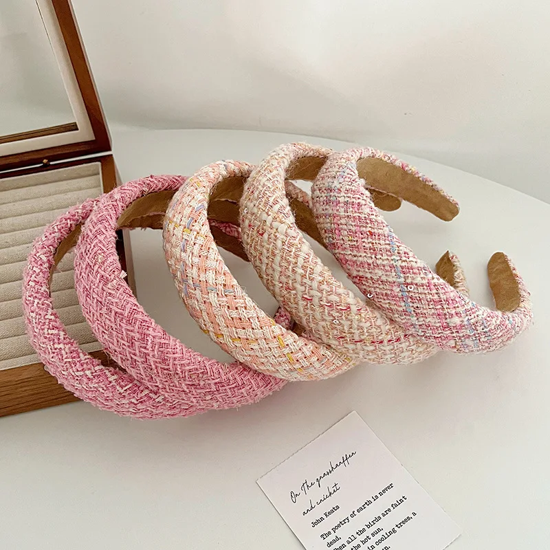 French Style Woolen Headband Simple Sponge Pink Makeup Headband Hair Accessories For Girls Women