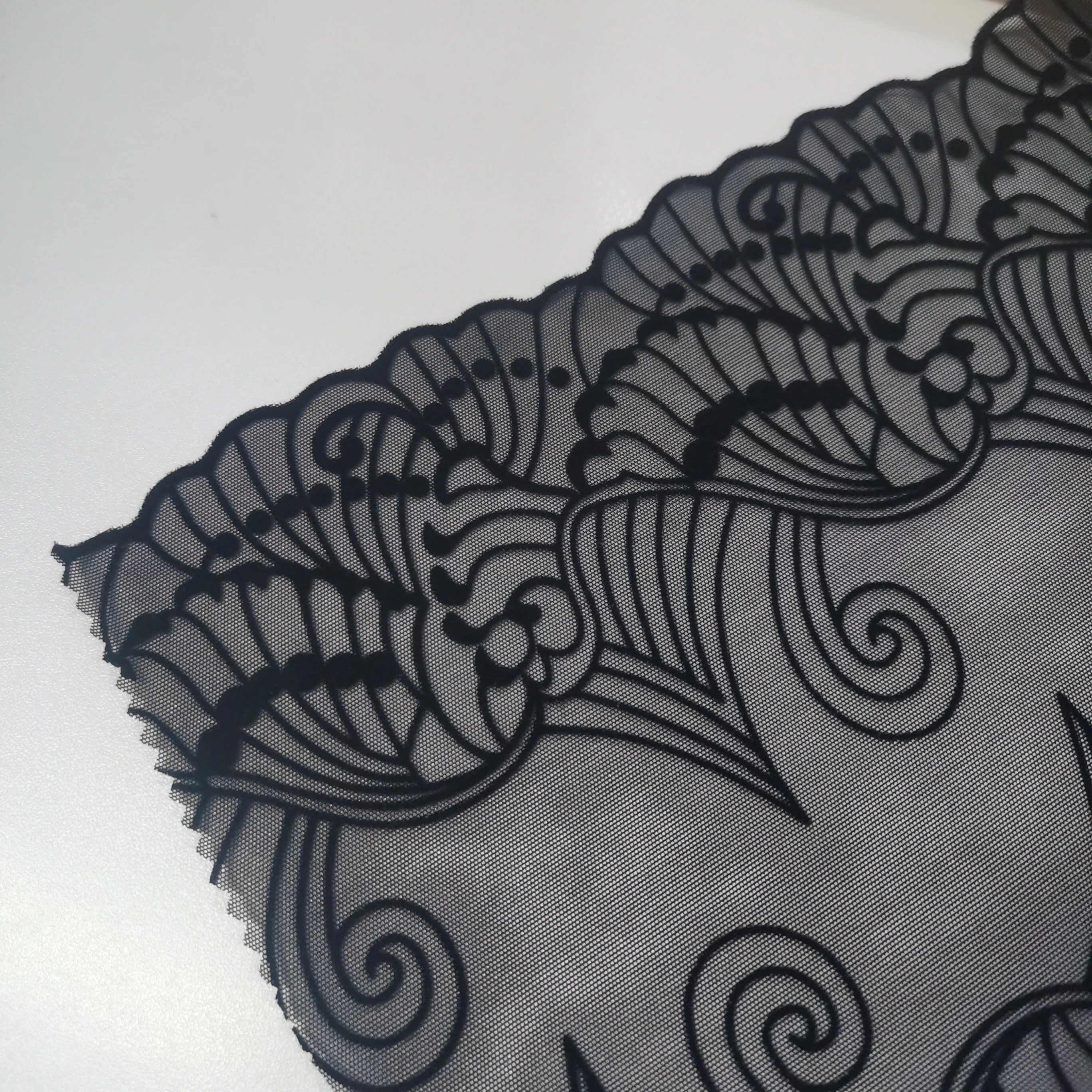 2023 New fashion design 75 Nylon 25 spandex 80gsm velvet edge jacquard mesh lingerie fabric