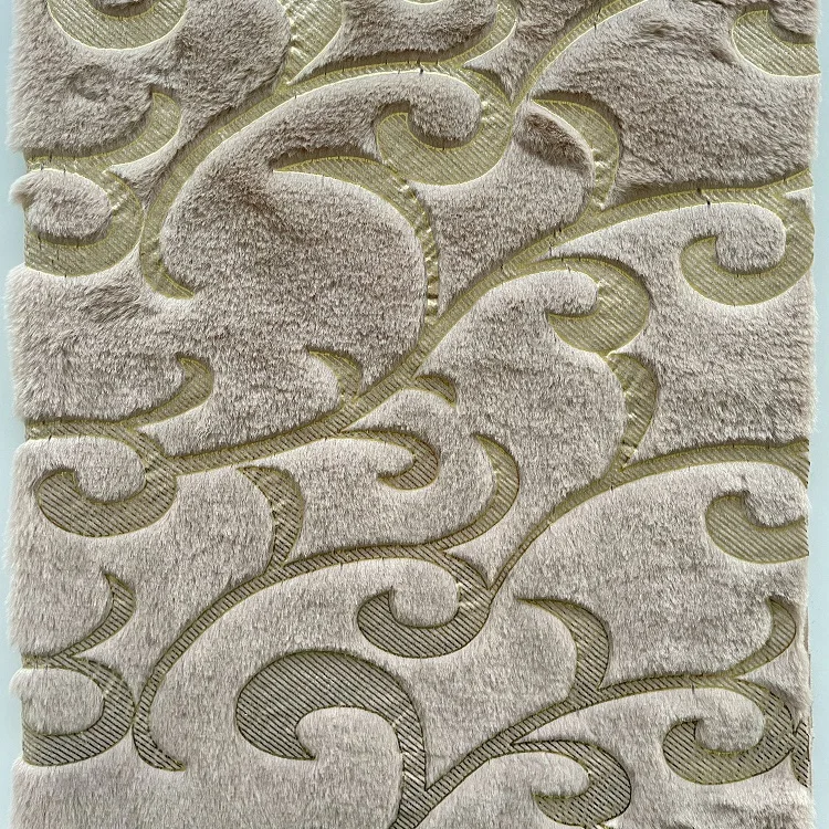 Warm Soft Dark Grey Faux Fur Gold Color Pattern 100% Polyester Embossed Hairy Blanket Fabric