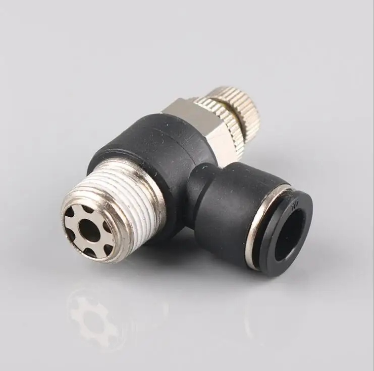 JSC Series pneumatic throttle valve plastic elbow type air flow speed control valve with one-touch fitting