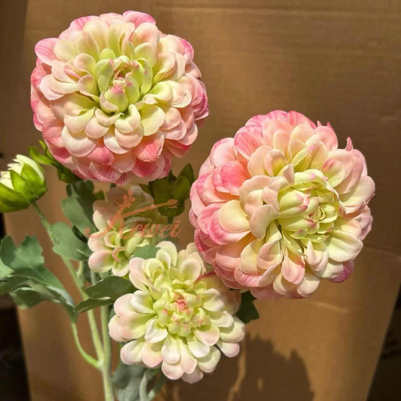 KEWEI-J845 Flocked Stem Artificial Dahlia Flowers Real Touch Chrysanthemum Artificial Flower Pink Real Touch Dahlia Flower