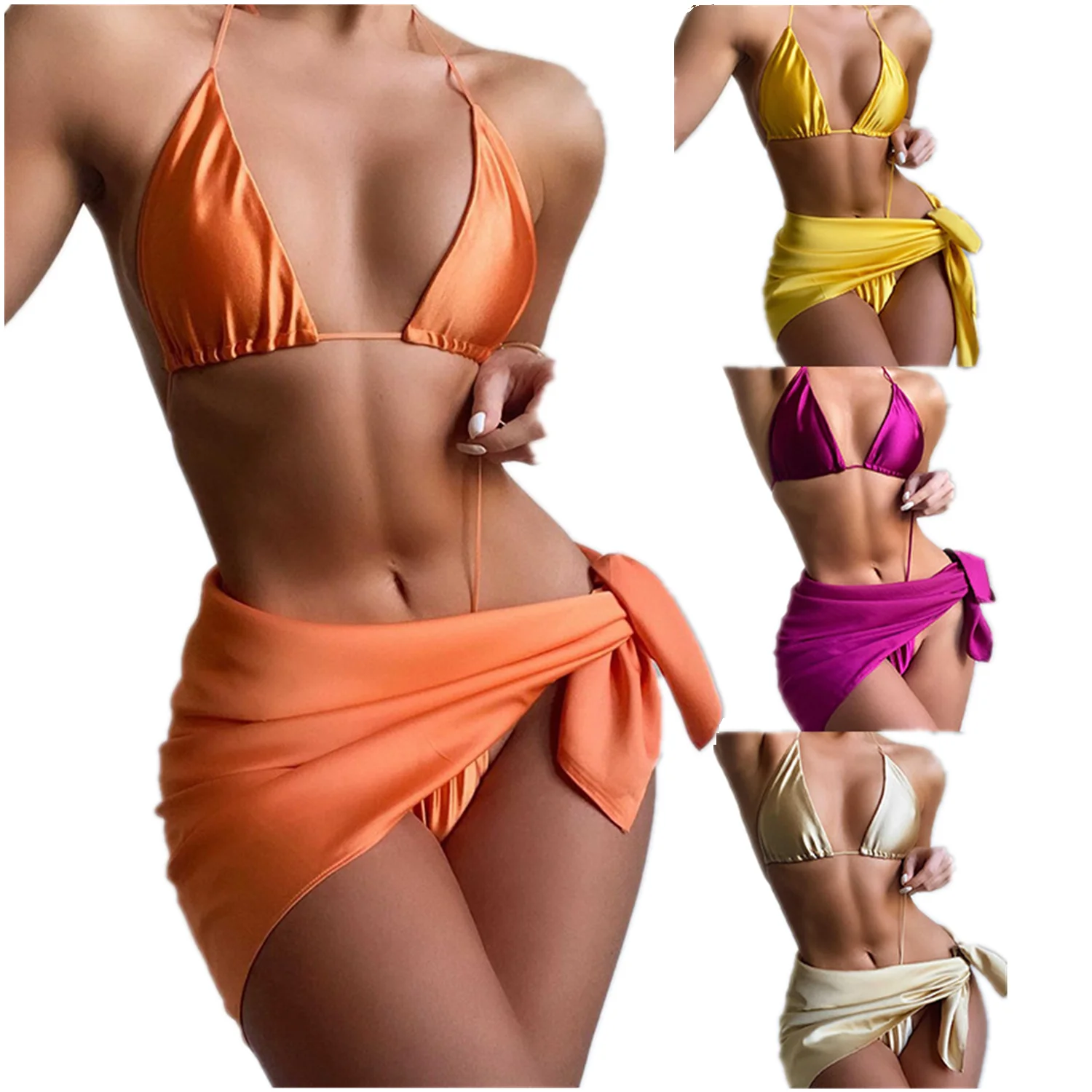 Draw String Super Mini Bikini Custom Printing Silk Women Cover Up Skirt Micro Thong Swimsuit