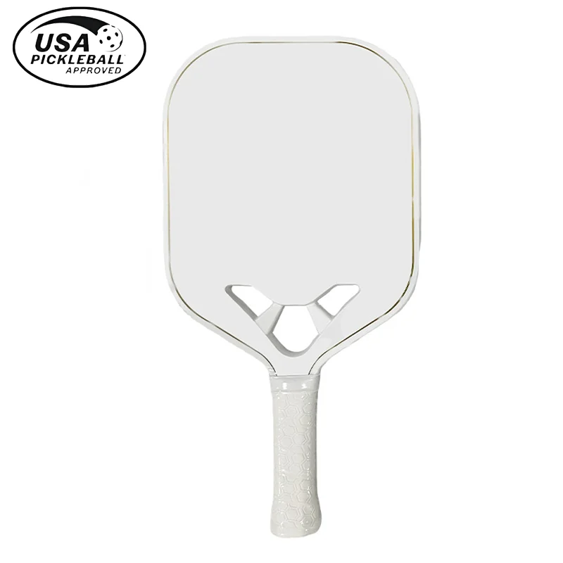 Custom Toray T700 Carbon Fiber Eva Core 19.6mm White Pickleball Paddle With Hole Edgeless