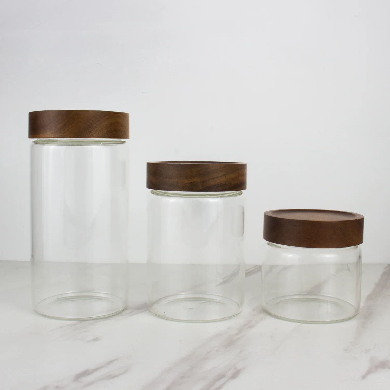 Kitchen Use 500ml 14oz Stackable Sealed Kitchen Canisters Clear Glass Food Glass Jar With Bamboo Lid