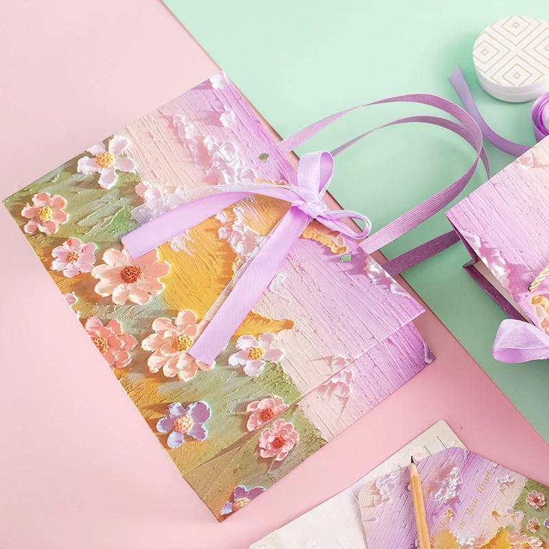 Custom Logo New Art Oil Painting Hand Carrying Festival Souvenir Tote Gift Packaging Paper Bag