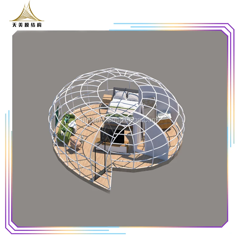 Outdoor prefab house structures pvdf tensile tent membrane structure architecture snail shape luxury glamping tents hotel
