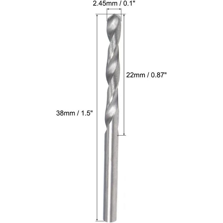 Solid 2.45mm Tungsten Carbide Drill Bits for Stainless Steel Alloy Hard Steel 50 HRC Hardened Straight Shank