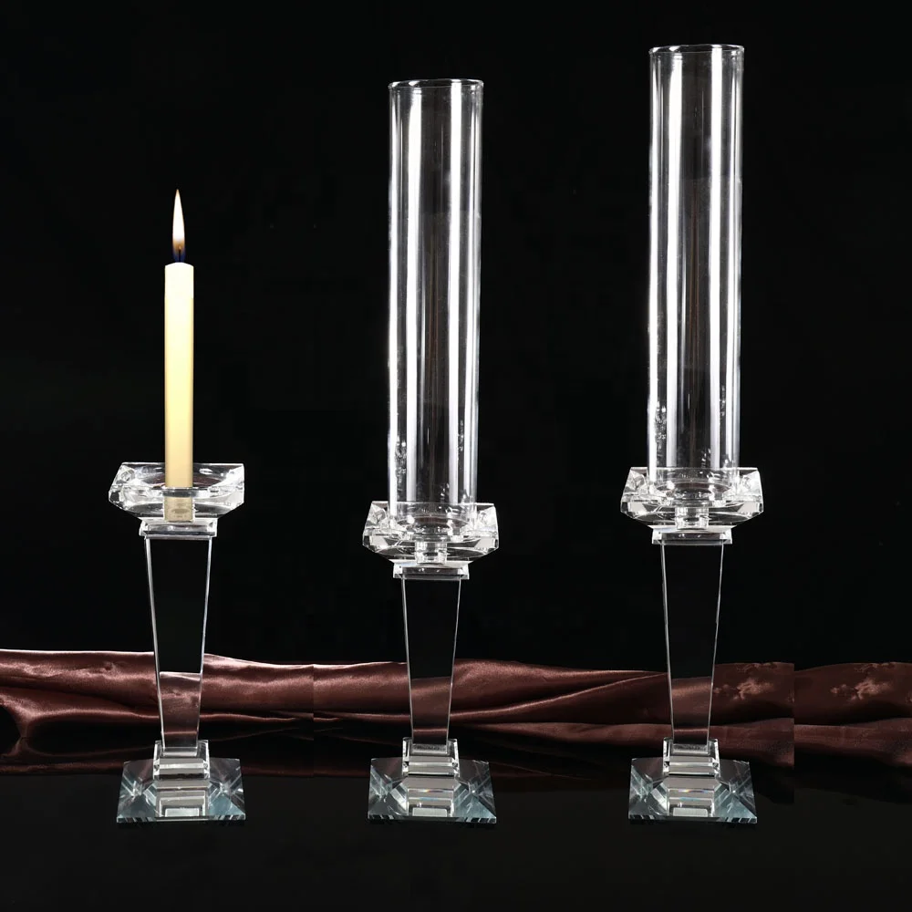 Mh-y095 Tall Cylinder Glass Candle Holder Crystal Pillar Candlestick With Tube