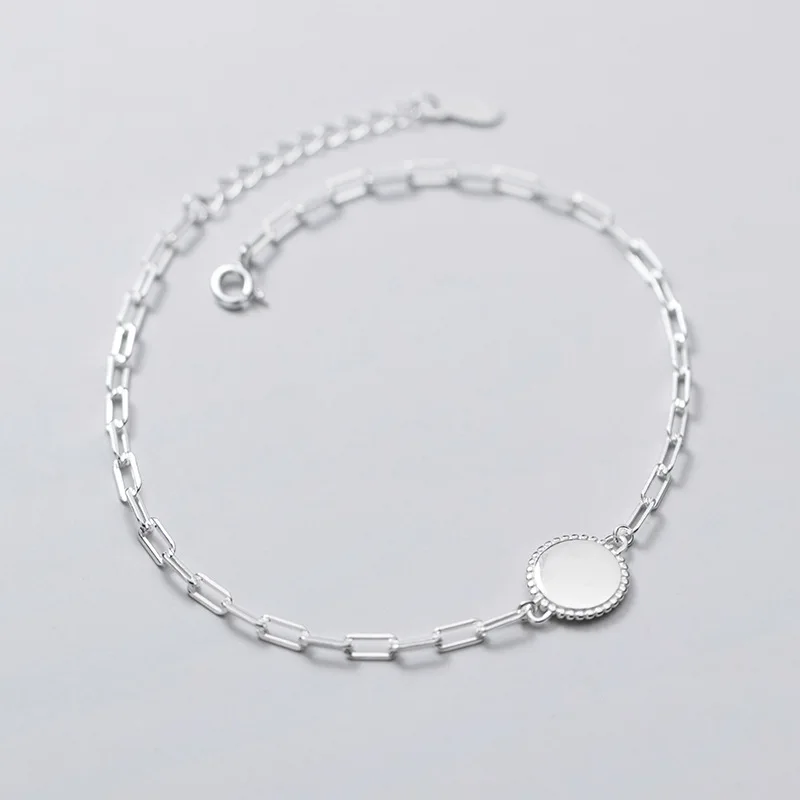  Bijoux Wholesale 925 Sterling Silver Round Link Chain Anklets Women