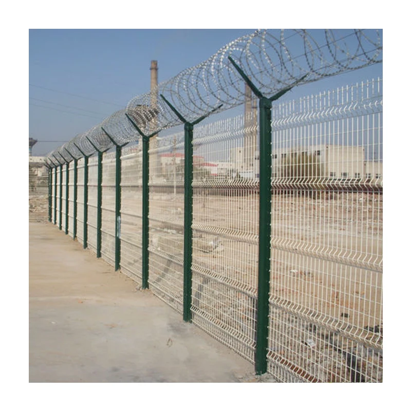China Wholesale Price High quality powder coated welded wire mesh anti climb airport fencing with razor barded wire