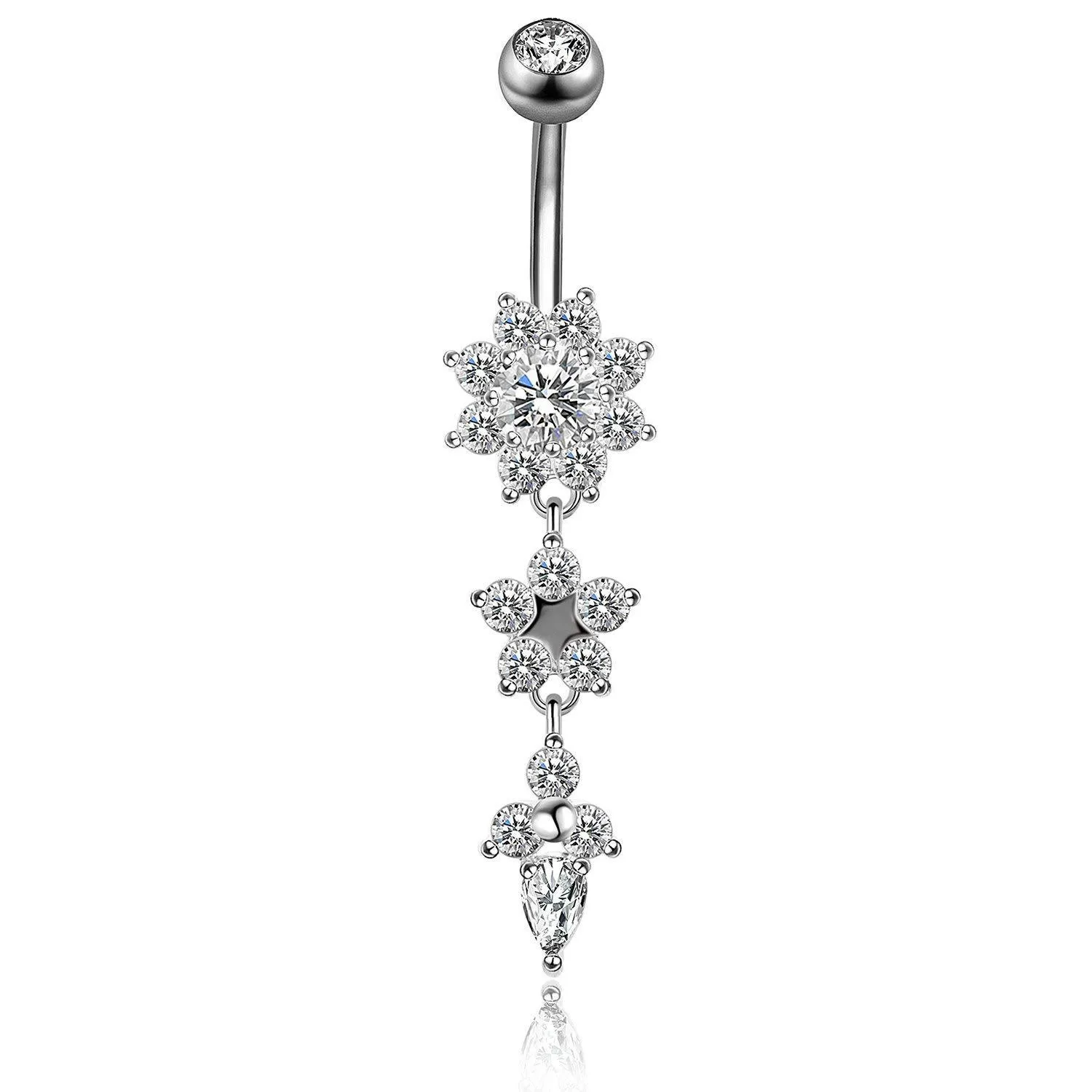 Sexy gold belly piercing navel ring flower pendant zircon flower navel ring Belly Button Ring