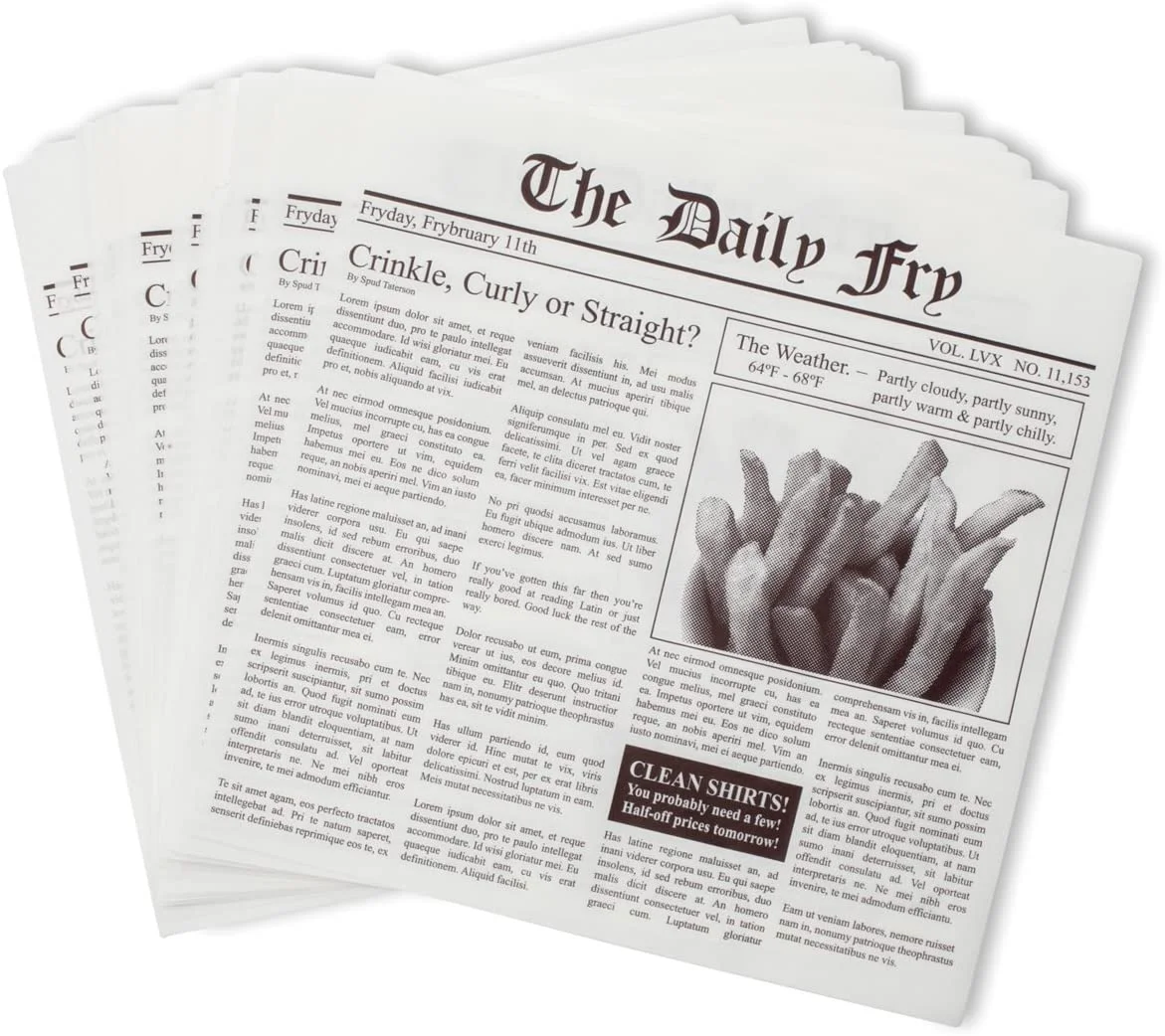 White Newspaper Design Greaseproof Wax Wrapping Paper With Logo