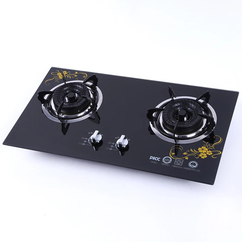 Embedded tempered glass liquefied petroleum gas double stove energy-saving electronic ignition gas stove