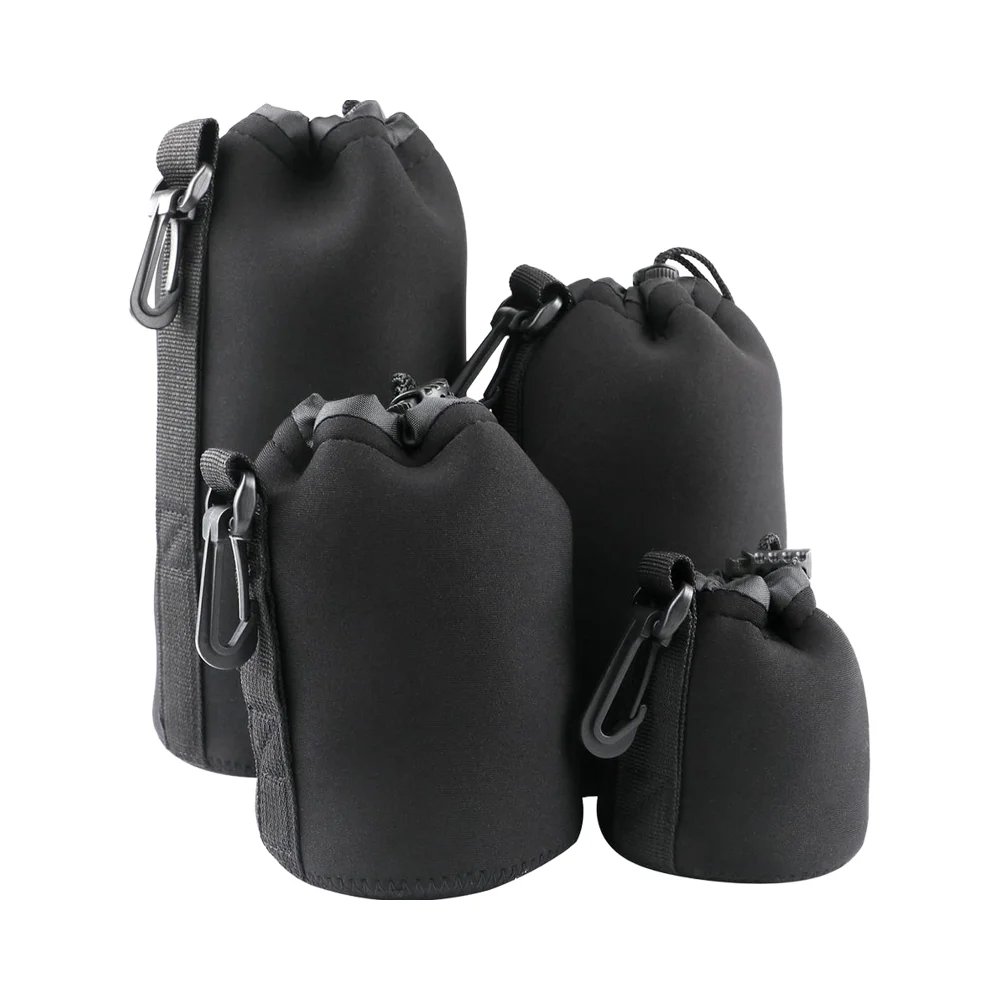 4pcs Neoprene Camera Lens Bag Soft Plush Drawstring Design Protective Pouch Set for Canon Nikon Sony Pentax Olympus 4 Sizes