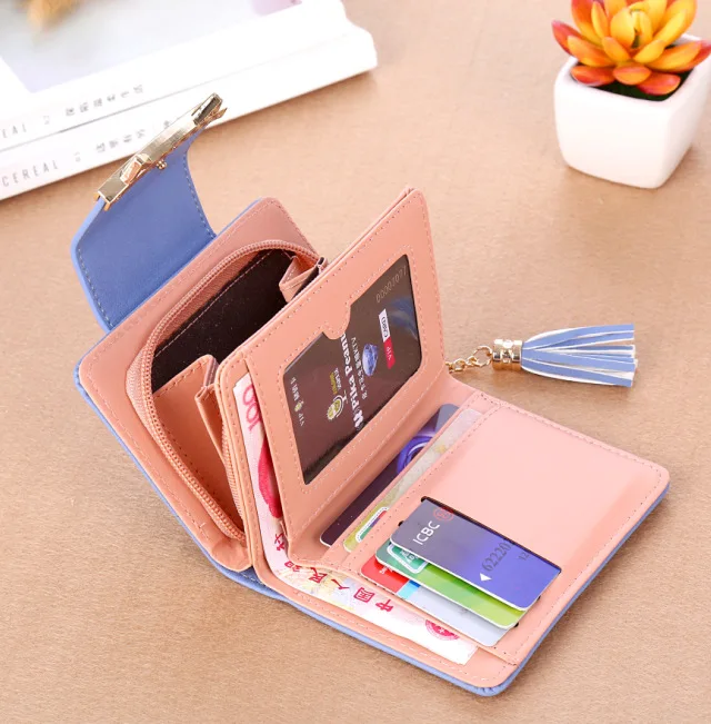 Decoration Tassel Wallet Girl Wallet Short Metal Fashion Wallets for Women Fashionable Pouch PU Polyester Anti-theft Daily Girls