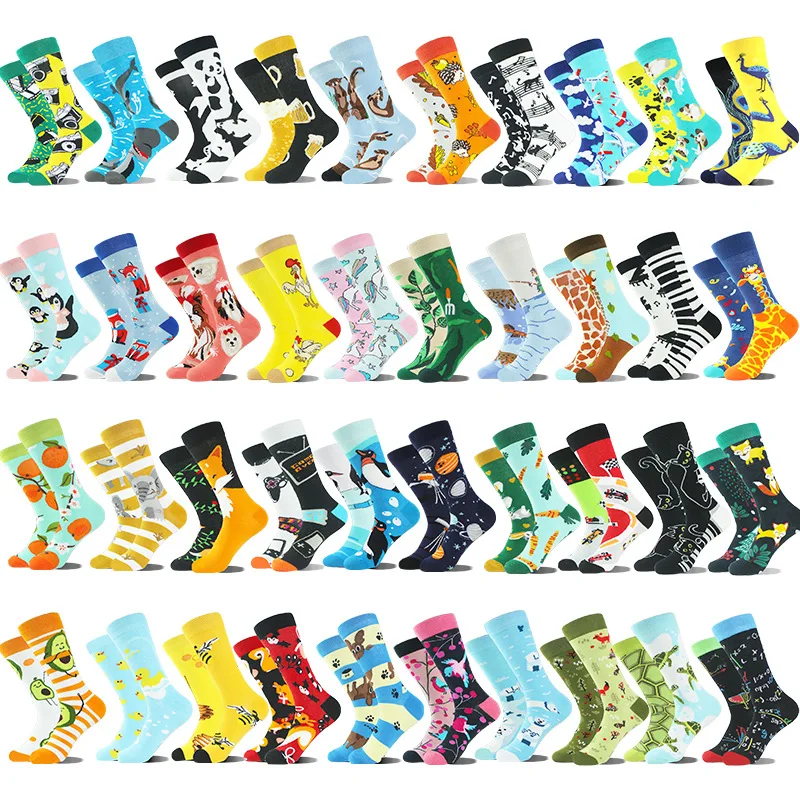 KTS24 Manufacturer Custom Fashion Design Funny Happy Logo Women Men Dress High Quality Personality Jacquard  Cotton Socks