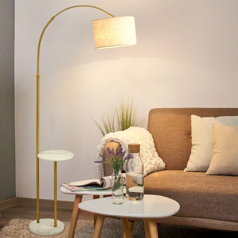 Modern Floor Lamp with Table Living Room LED Minimalist Floor Lamp with USB Ports AC Outlet and Wood Tray E27 LED Bulb