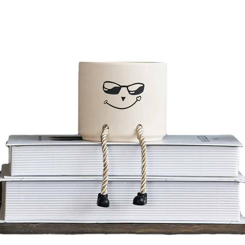 Funny expression living room decoration ceramic succulent hanging flower pot