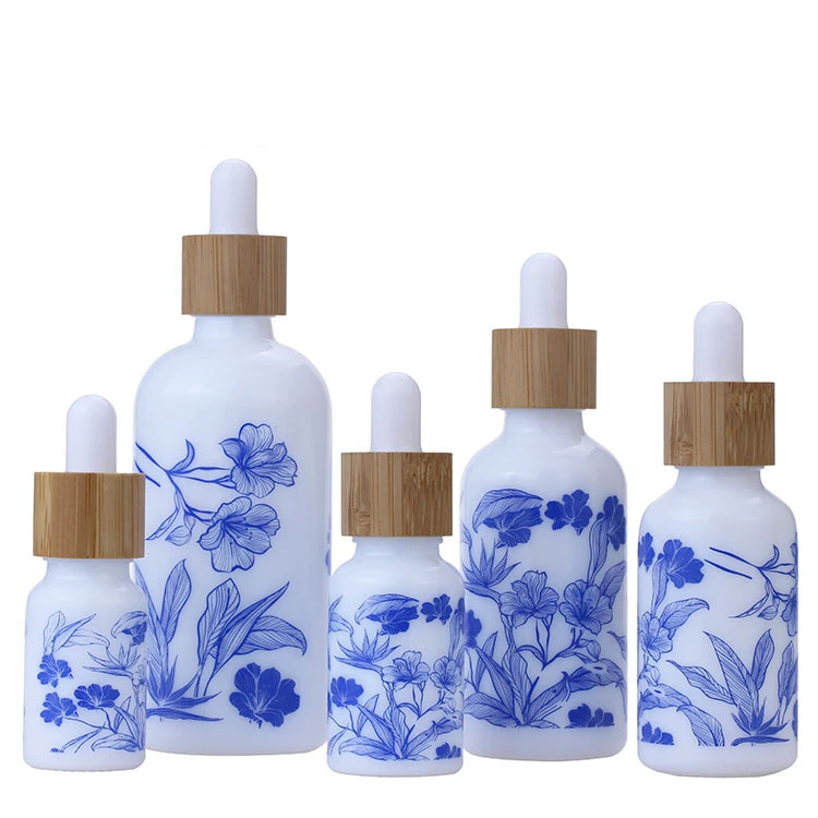Porcelain Ceramic Glass Dropper Bottle Lid Essential Oil Bottle White with Bamboo Lh Unique Luxury Cosmetic Packaging 100pcs