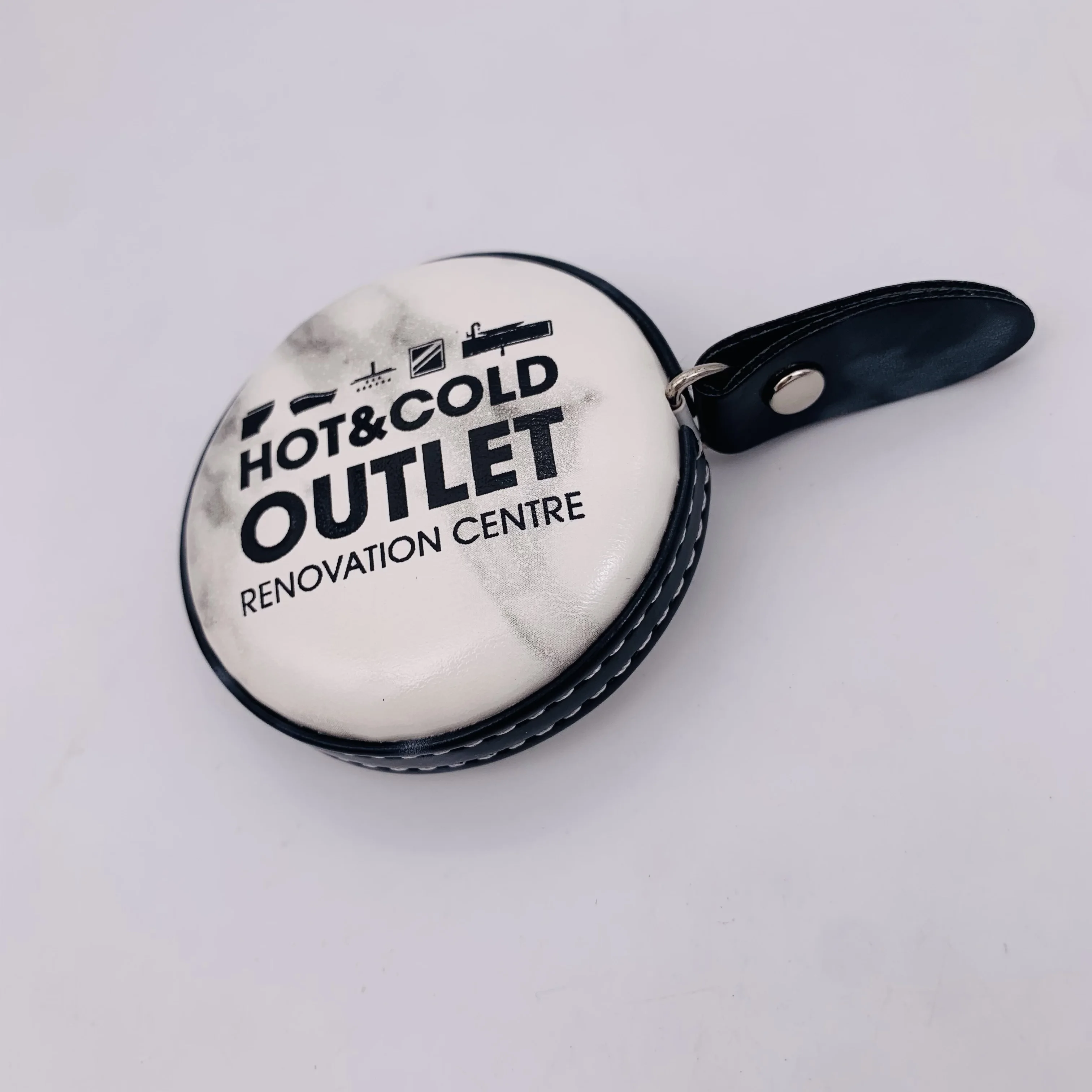 Custom cheap PU black leather measuring tape 1.5 meter with golden logo stamp