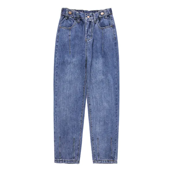 Wholesale custom high waist jeans korean style women elastic waistband harem pants straight denim mon jean