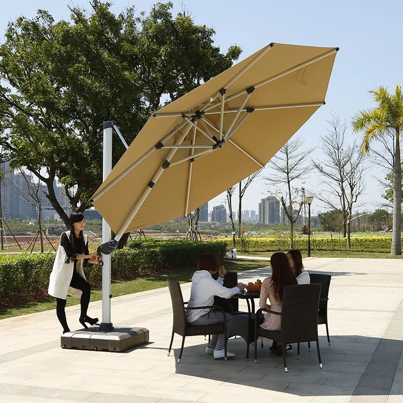 Parasol 3.5m Double Canopy Waterproof 10 Feet Offset Cantilever Patio Umbrella Square Aluminum Frame Outdoor Hanging Umbrella