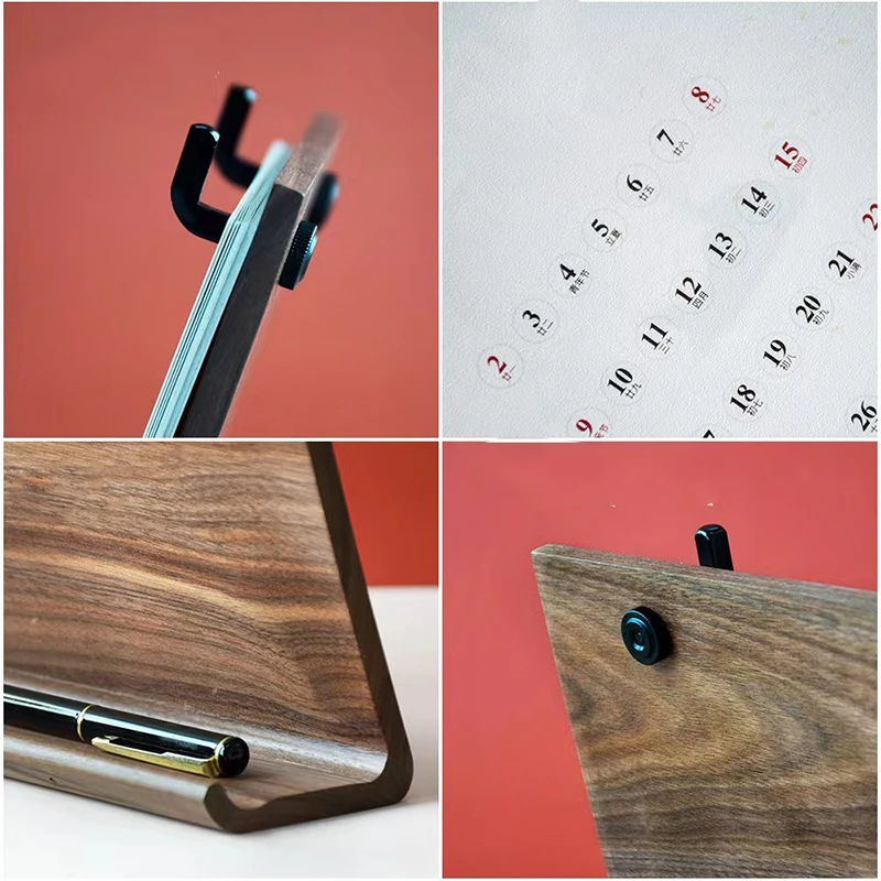 Custom Luxury Home Decor Creative Desk Decoration Crafts Table Ornaments Calendar Base Stand Solid Wooden Calendar