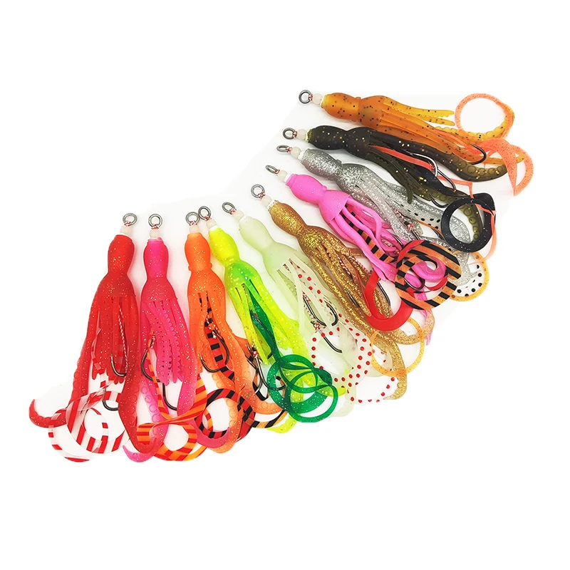 Luminous Octopus Squid Skirt Sea Fishing Wobbler Bait Fishing Tuna Lure Jig head Hook 100mm Fishing Soft Lure