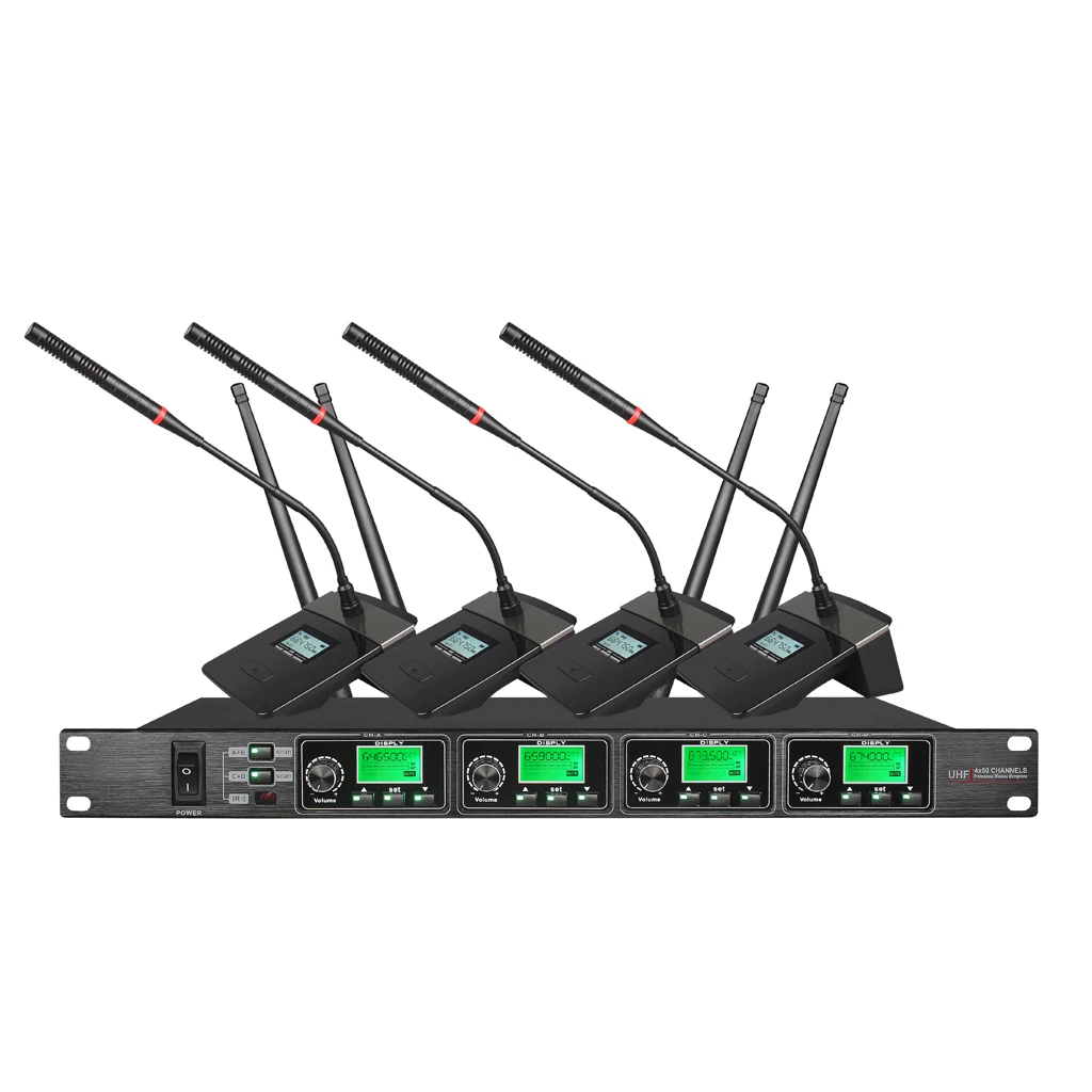 Четырехканальный беспроводной UHF-микрофон Fulinda SR-6004 для конференций профессиональный цвет черный серебристый OEM/ODM