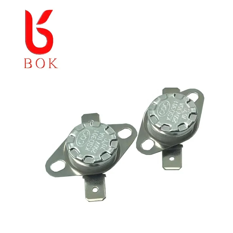 Bimetal thermostat KSD301 90c normally closed 10A ceramic flat foot movable ring thermal protector thermal temperature switch
