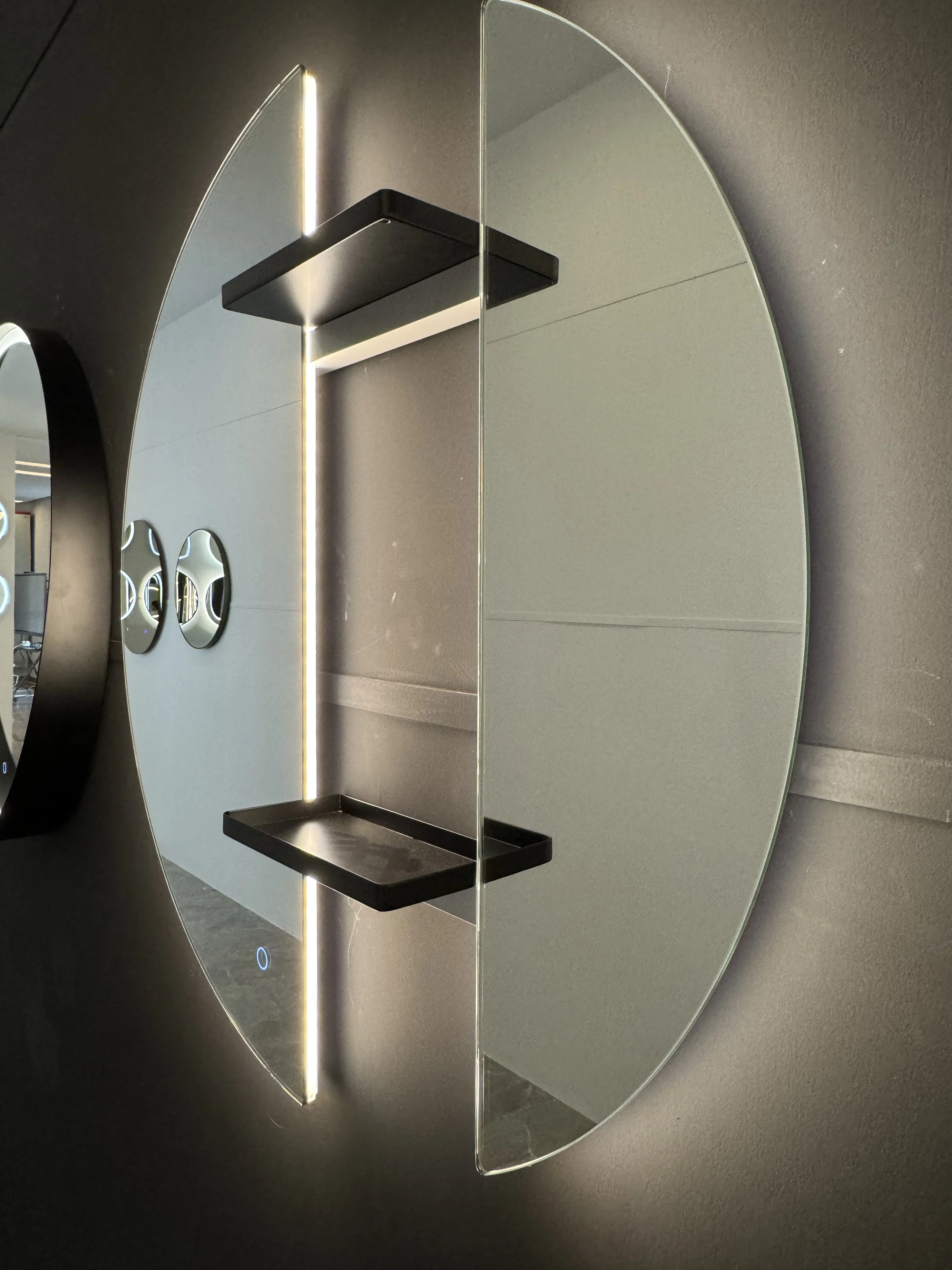 Bathnology Modern Home Decor Half Moon Round Shape Led Light Smart Mirror Touch Sensor Switch Wall Bathroom Mirror