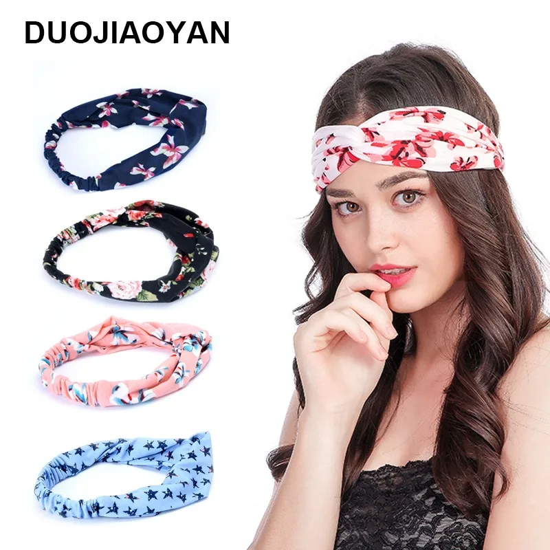 New Printed Flower Sports Makeup Headband Elastic Yoga Anti Sweat Ladies Wide Brimmed Head Hair Bands Headscarf For Fitness