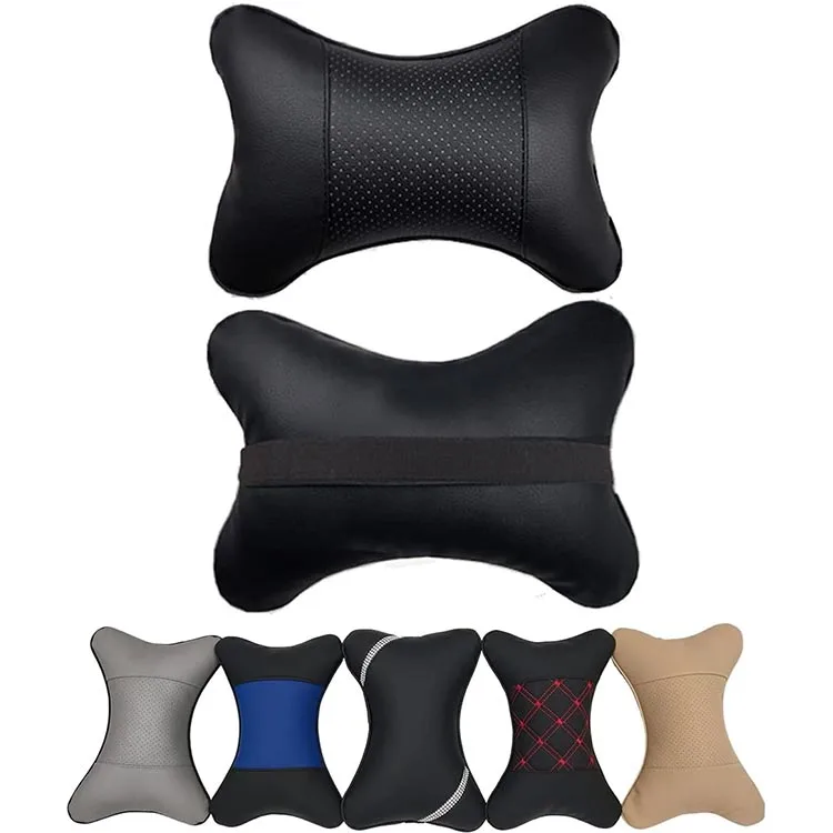 Black Car Neck Pillows Both Side Pu Leather 2pieces Pack Headrest Fit for Most Cars Filled Fiber Universal Heatrests Pillow